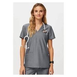FIGS Casma Technical Collection V Neck Scrub Top S‎ Grey